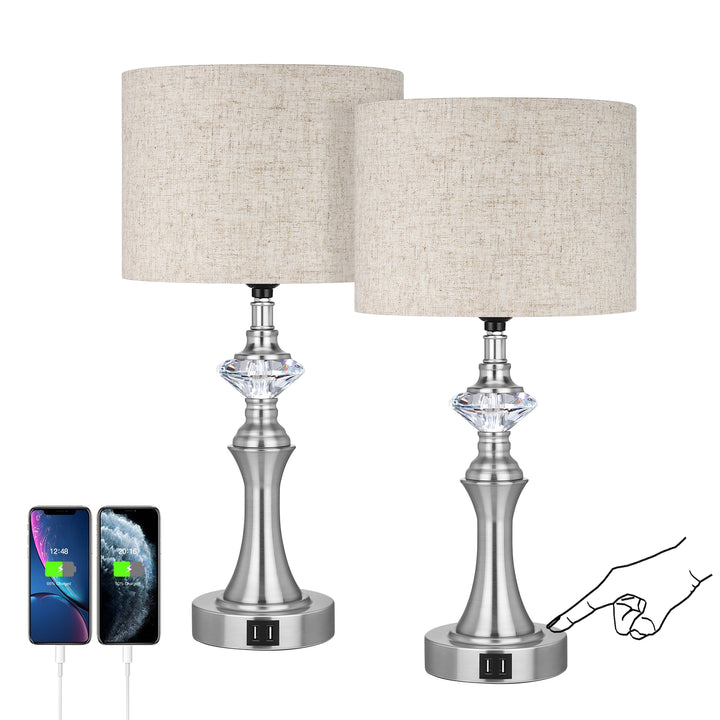 3-Way Dimmable Touch Control Table Lamp with 2 USB Ports, 2 Pack-HLTL06C1