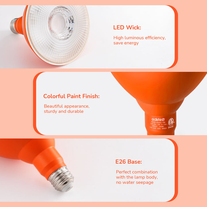 18W Dimmable Orange Flood Light Bulb (2 Pack)-HLBP38C