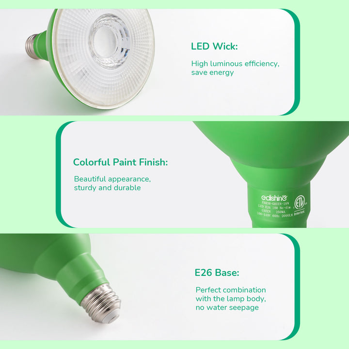 18W Dimmable Green Flood Light Bulbs (2 Pack)-HLBP38E