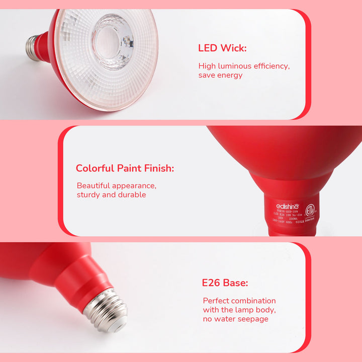 18W Non-dimmable Red Flood Light Bulb (2 Pack)-HLBP38D-ND