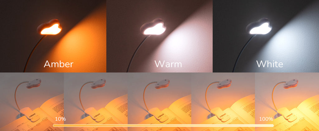 USB Rechargeable Dimmable Book Light with 3 Color Modes