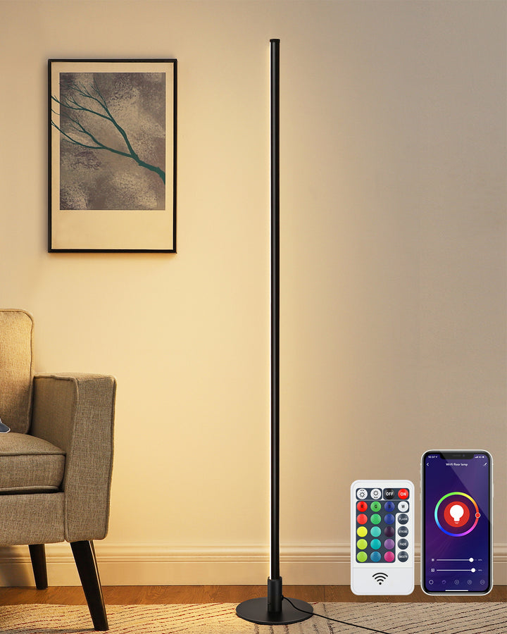 Black RGBW, Mood Lighing, Smart WiFi Dimmable Floor Lamp with App & Remote Control, 1 Pack-HFLK02W