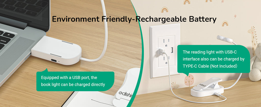 USB Rechargeable Dimmable Book Light with 3 Color Modes