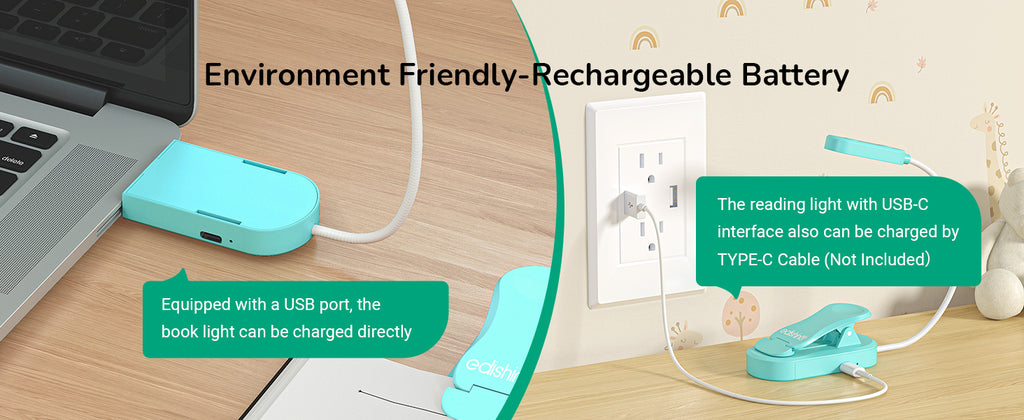 USB Rechargeable Dimmable Book Light, 3 Color Modes, 2 Charging Modes-HBRL11C1