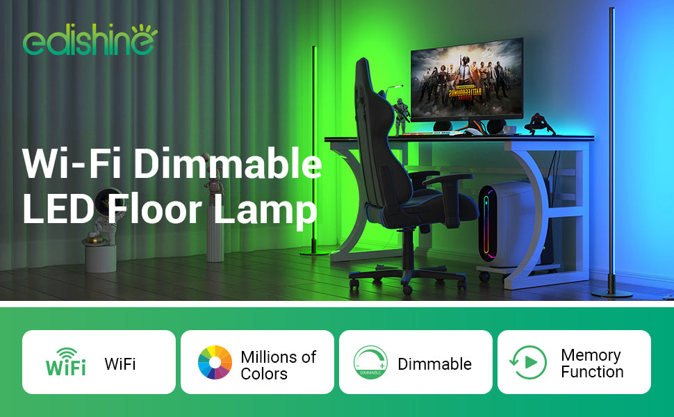 Black RGBW, Mood Lighing, Smart WiFi Dimmable Floor Lamp with App & Remote Control, 1 Pack-HFLK02W