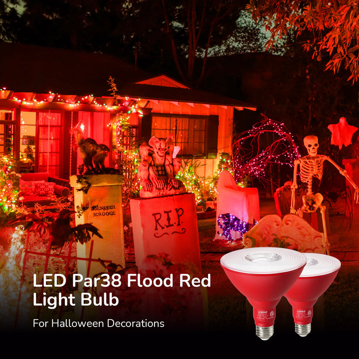 18W Non-dimmable Red Flood Light Bulb (2 Pack)-HLBP38D-ND