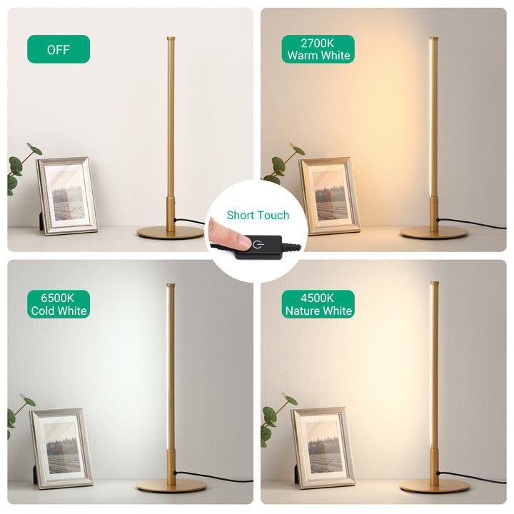 Gold 6W Table Lamp with 3 Colour Temperature & Touch Controller, 1 Pack-HLTL02G