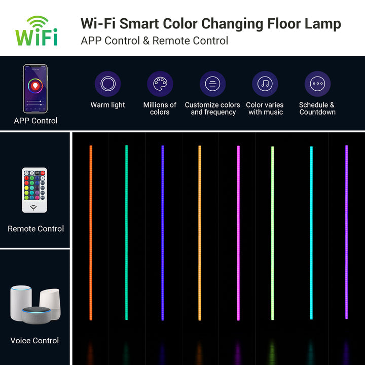 Black RGBW, Mood Lighing, Smart WiFi Dimmable Floor Lamp with App & Remote Control, 1 Pack-HFLK02W