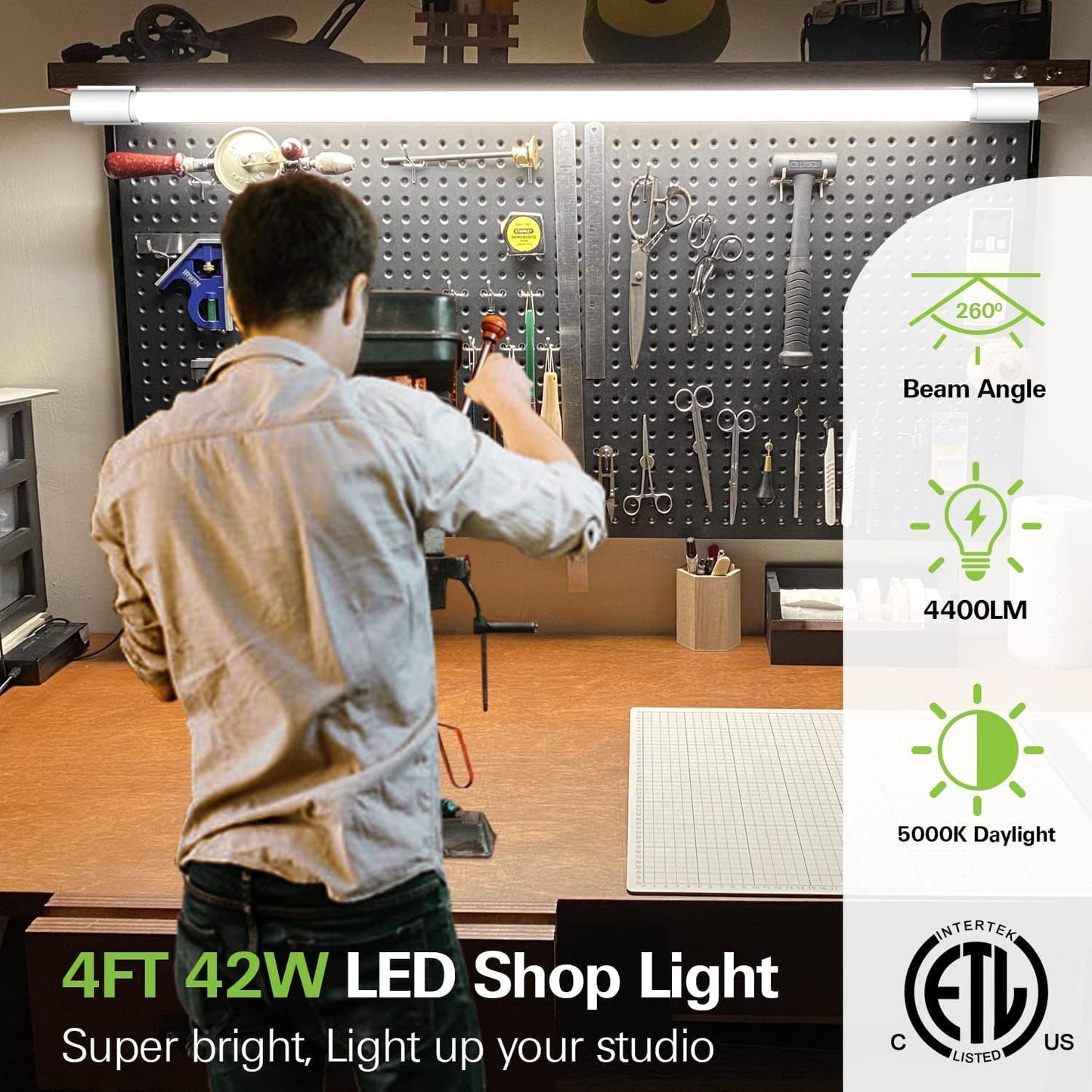 4 Pack 4FT LED Shop Light Linkable, 4400lm, 42w(250w Equivalent), 5000K Utility Shop Lights, Hanging or Flush Mount, with Power Cord and On/Off Switch (Sold Exclusively by Weize, other are Scammers) theluminousdecor