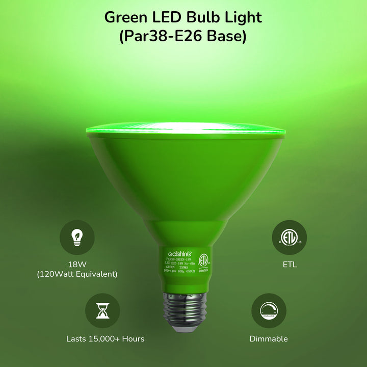 18W Dimmable Green Flood Light Bulbs (2 Pack)-HLBP38E