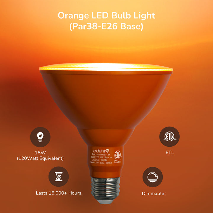 18W Dimmable Orange Flood Light Bulb (2 Pack)-HLBP38C