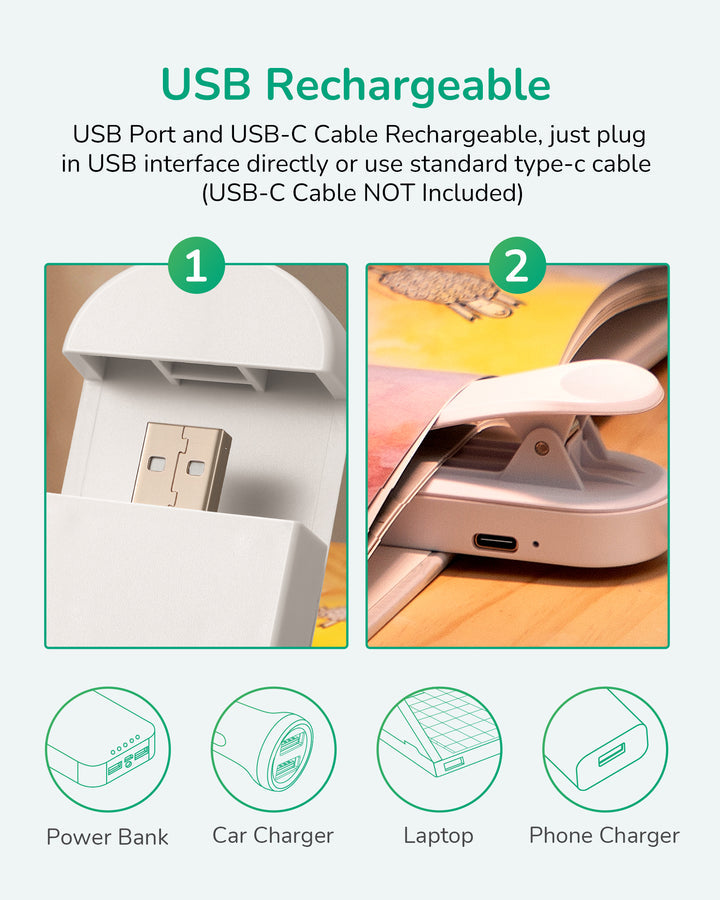 USB Rechargeable Dimmable Book Light with 3 Color Modes