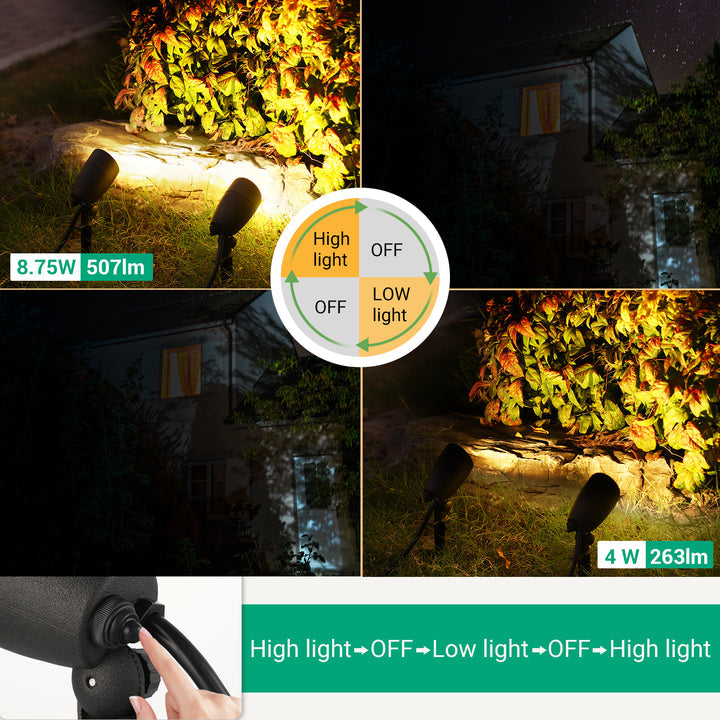 Waterproof Outdoor Spotlight 3000K 2-Level Dimmable (507lm 8.75W/263lm 4W) with 5ft Extension Cord-HGSL10A