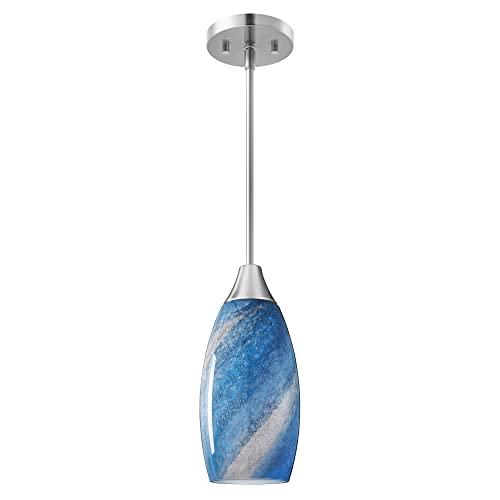 Handcrafted Art Glass Hanging Light, Adjustable Brushed Nickel Rods