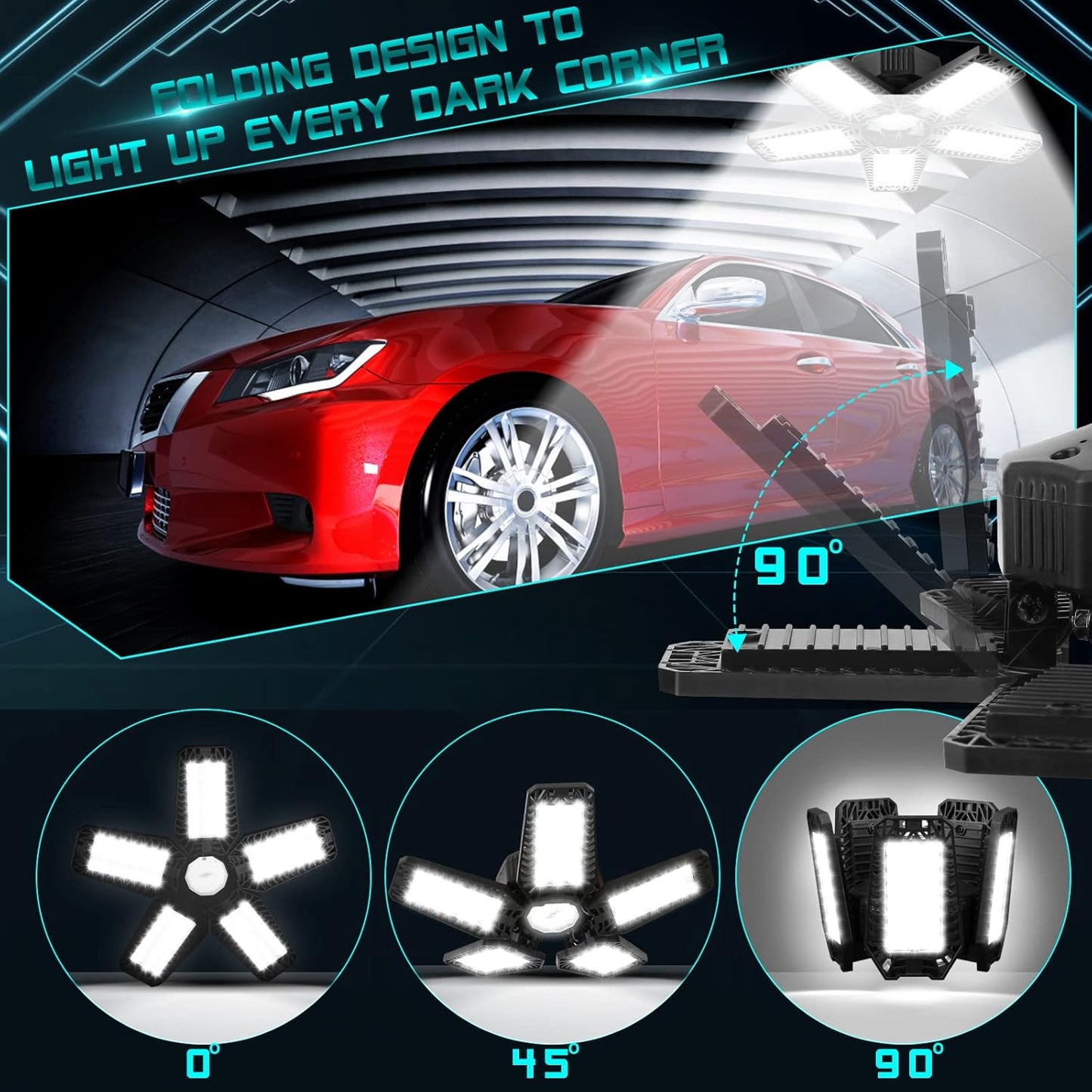 Garage LED Lights Screw in with 5+1 Deformable Panels 160W LED Garage