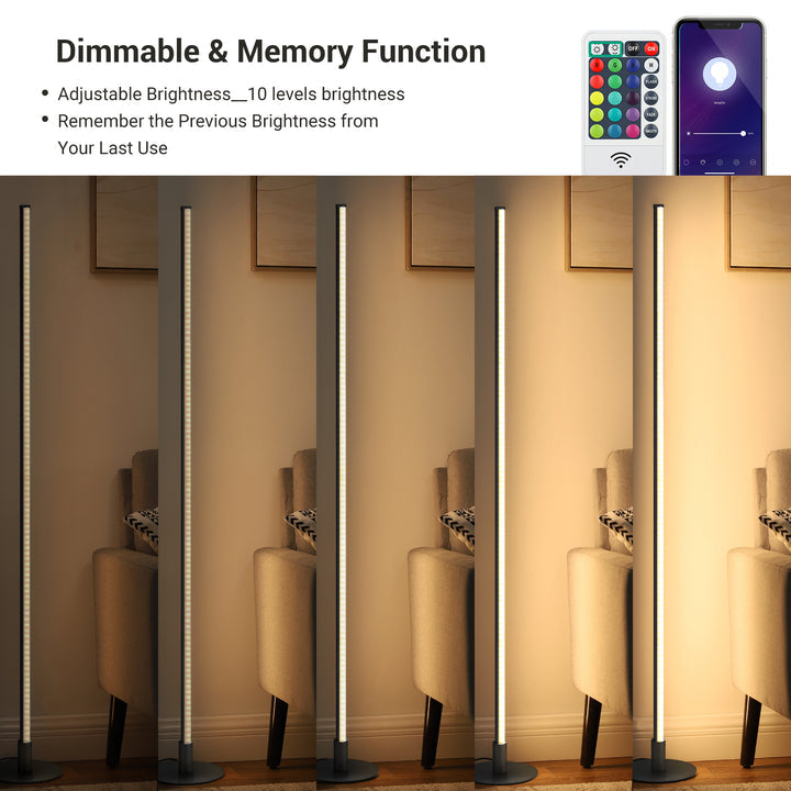 Black RGBW, Mood Lighing, Smart WiFi Dimmable Floor Lamp with App & Remote Control, 1 Pack-HFLK02W