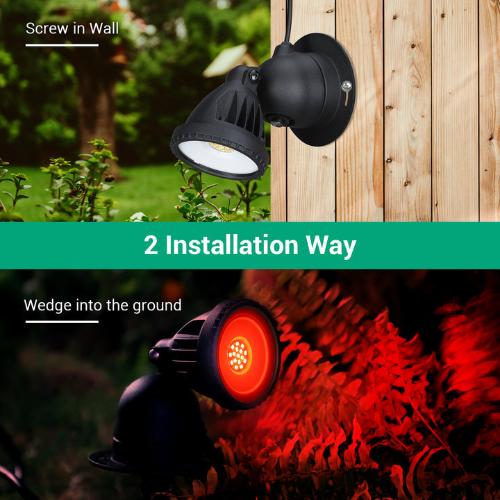 120V LED Spotlight with Dusk to Dawn Light Sensor & 3ft Extension Cord & 3 Lenses (2 Pack)-HGSL04D