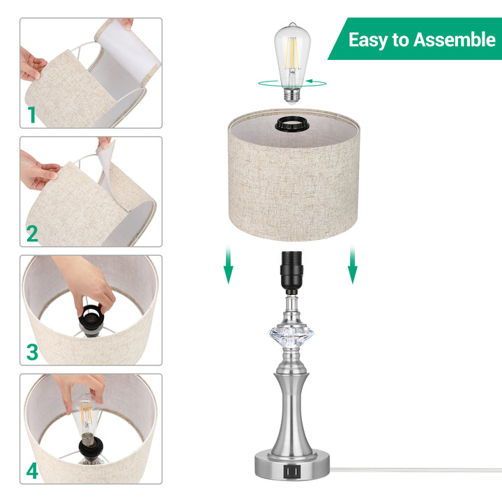 3-Way Dimmable Touch Control Table Lamp with 2 USB Ports, 2 Pack-HLTL06C1