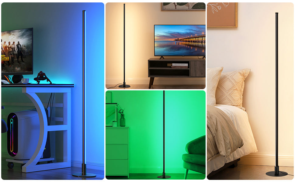 Black RGBW, Mood Lighing, Smart WiFi Dimmable Floor Lamp with App & Remote Control, 1 Pack-HFLK02W