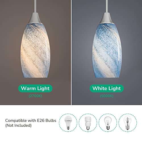 Handcrafted Art Glass Hanging Light, Adjustable Brushed Nickel Rods
