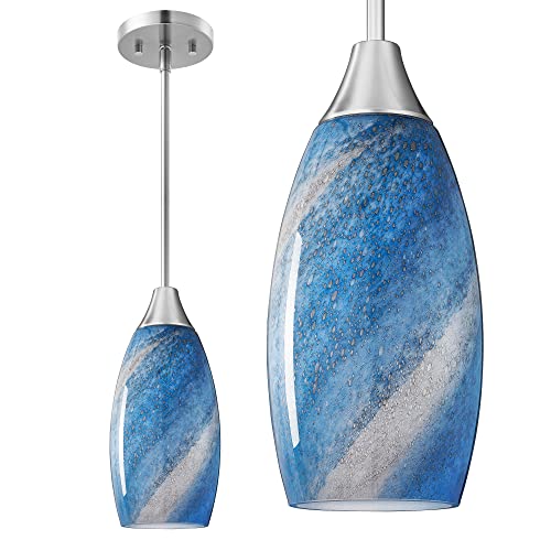 Handcrafted Art Glass Hanging Light, Adjustable Brushed Nickel Rods