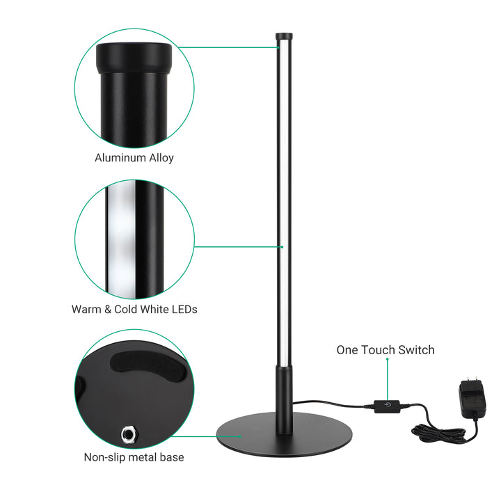 Black 6W Table Lamp with 3 Colour Temperature & Touch Controller, 1 Pack-HLTL02K