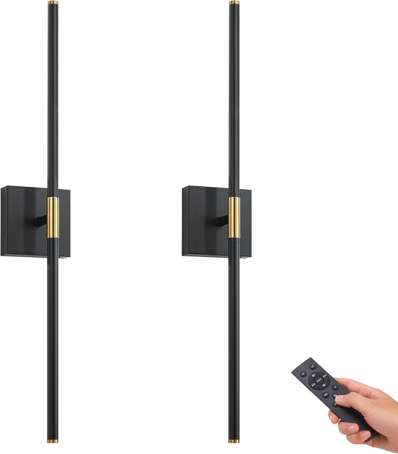 Rechargeable Wall Sconces - 2 Pack, Black & Gold, Remote Control