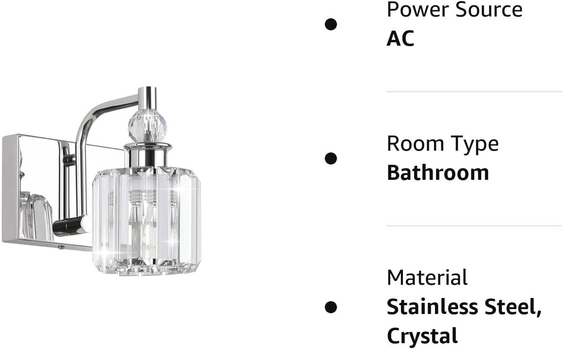 Modern chrome crystal vanity light for stylish bathroom illumination with elegant design and bright lighting.