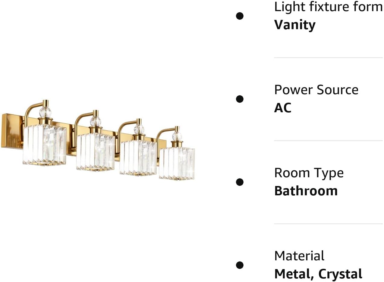 Brighten your bathroom with elegant Crystal Gold Vanity Lights. Illuminate your space with style and sophistication. Shop now for the perfect bathroom lighting solution.