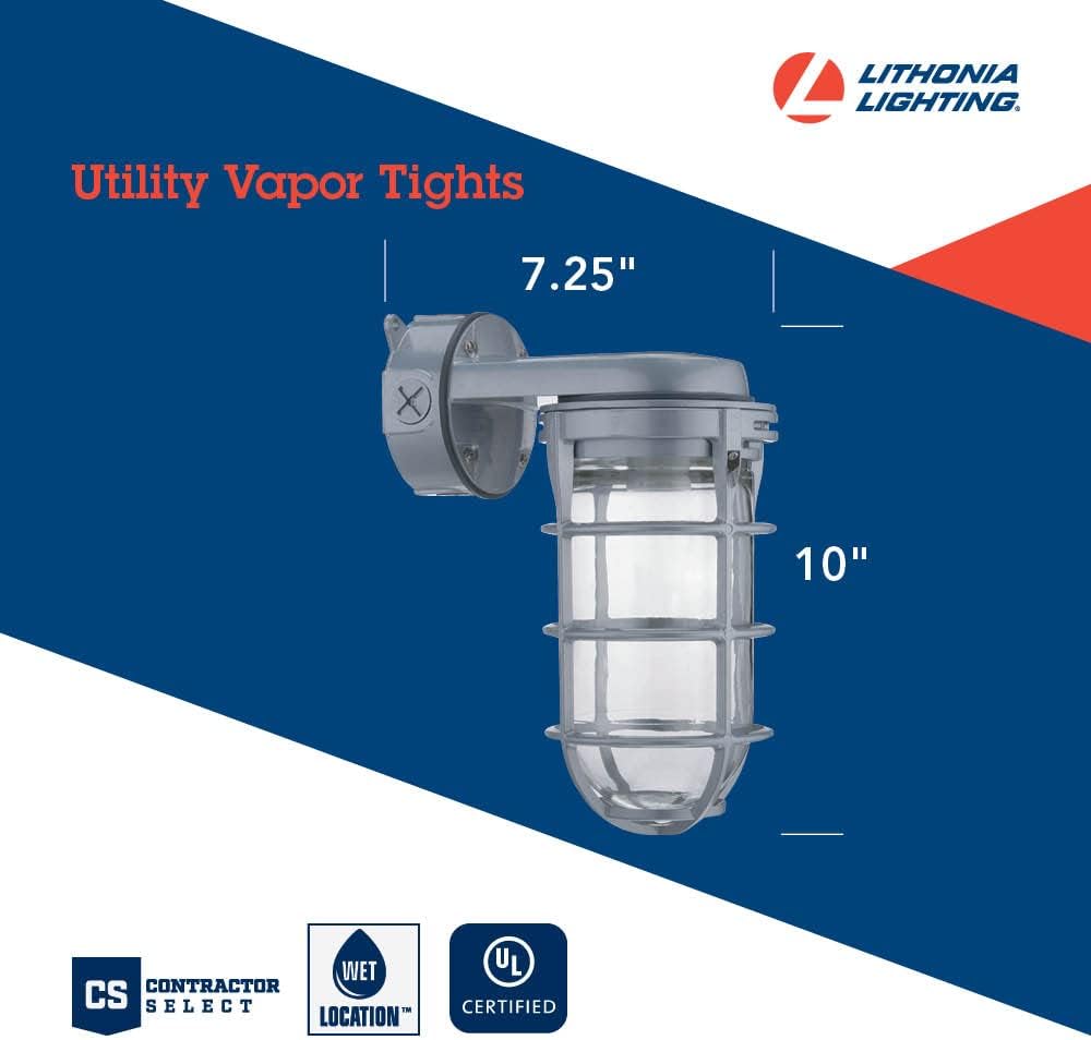 Industrial Utility Vapor Tight Wall Lamp - 150W, 120V, Gray
