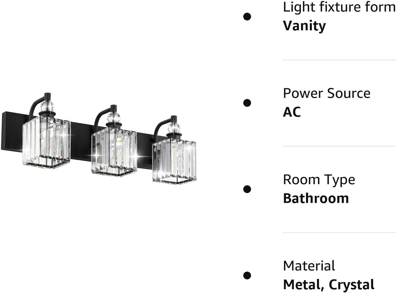 Elevate your bathroom with the Crystal Vanity Light in Matte Black. Stylish and functional bathroom illumination for a modern touch.