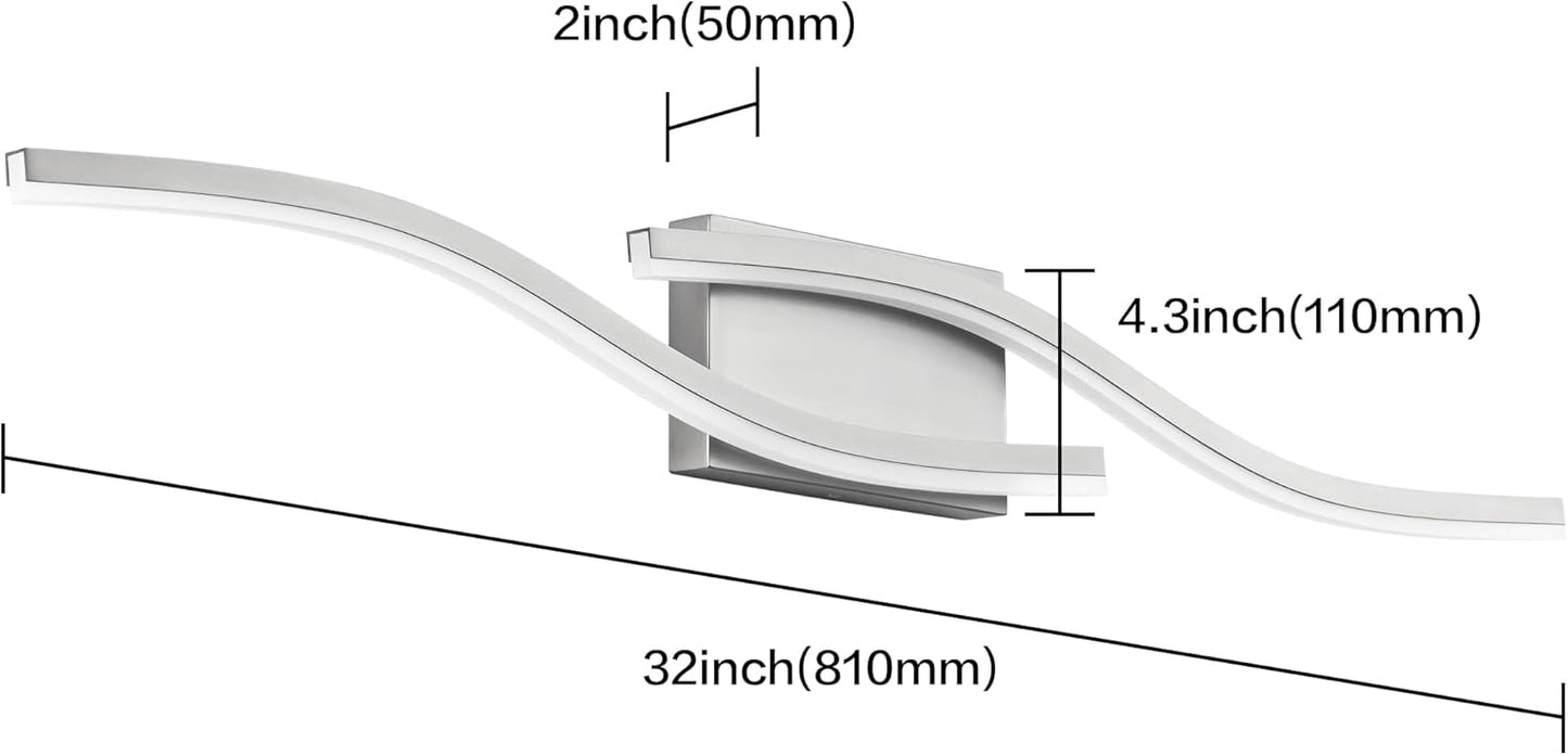 32in Dimmable LED Bathroom Vanity Light - Modern, Brushed Nickel