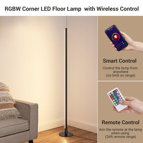 Black RGBW, Mood Lighing, Smart WiFi Dimmable Floor Lamp with App & Remote Control, 1 Pack-HFLK02W