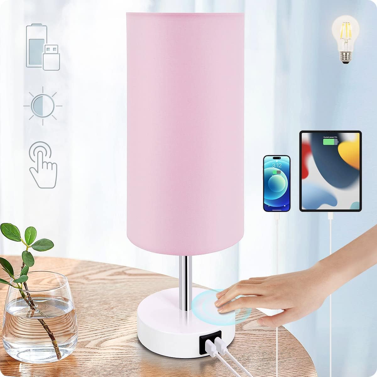 DreamHolder Table Lamp with 3 USB Ports, AC Outlet, Phone Charge