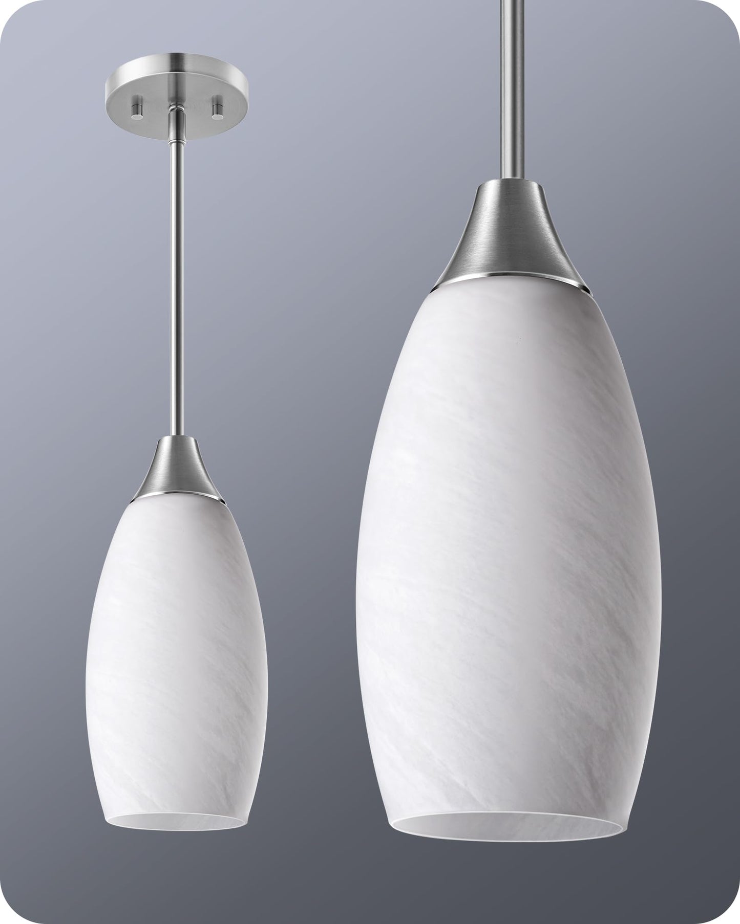 Handcrafted Art Glass Hanging Light, Adjustable Brushed Nickel Rods