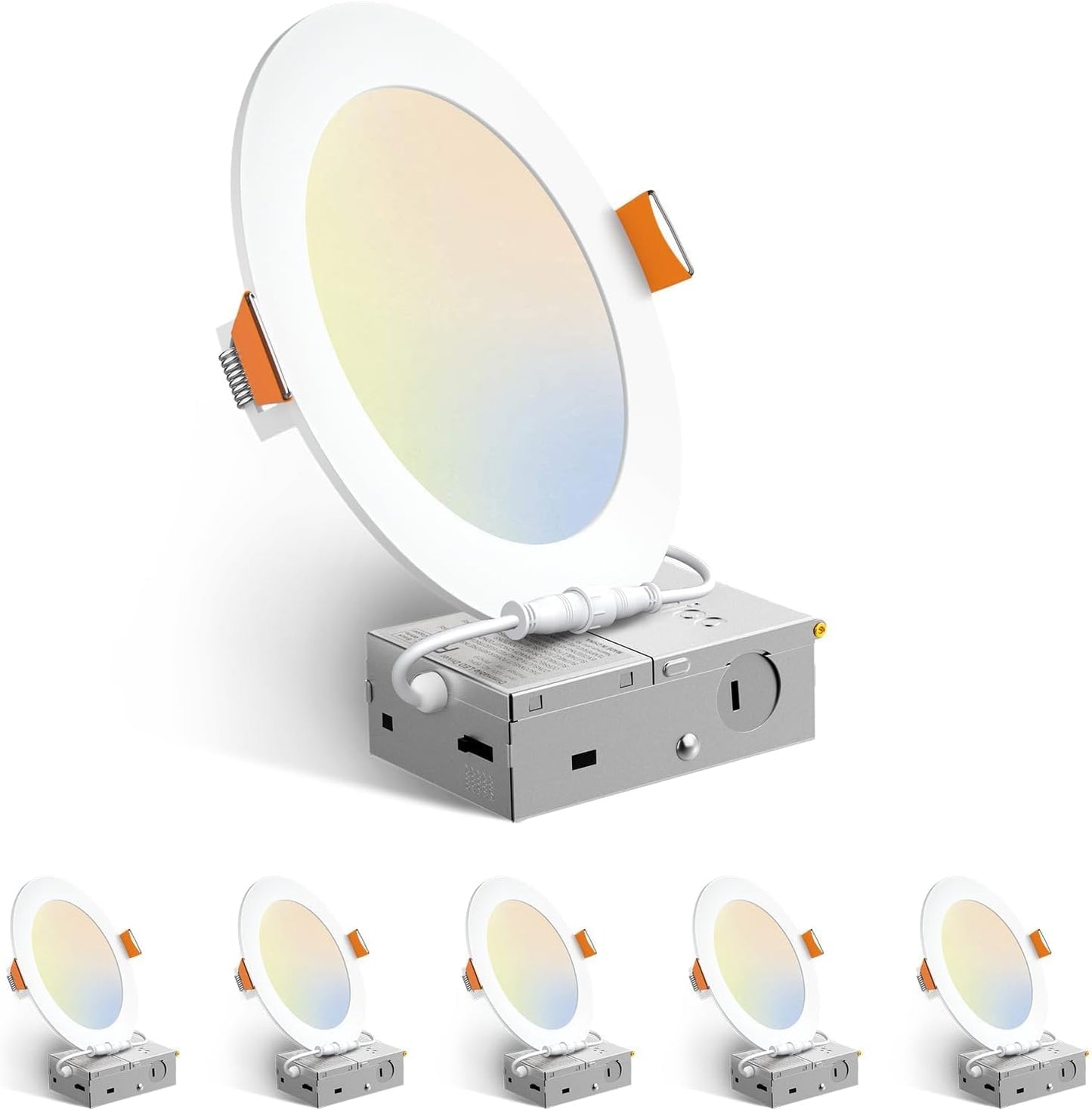 6 Pack Ultra-Thin LED Recessed Ceiling Lights - 5CCT, 12W, 1050LM