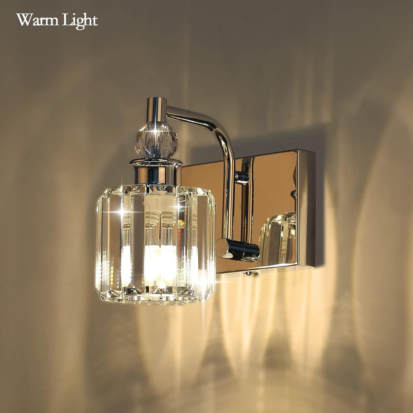 Modern chrome crystal vanity light for stylish bathroom illumination with elegant design and bright lighting.