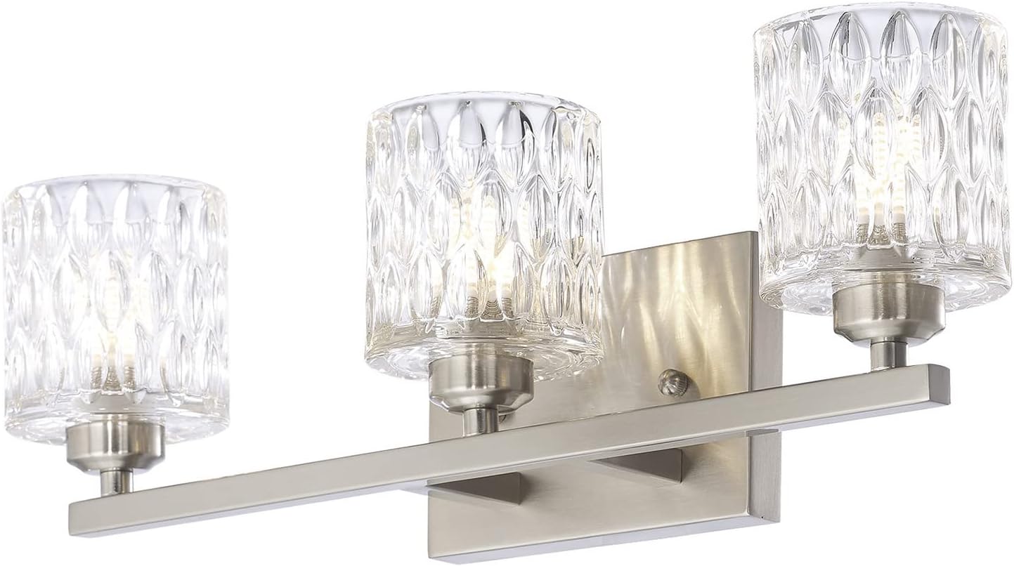 3-Light Crystal Glass Vanity, Brushed Nickel theluminousdecor