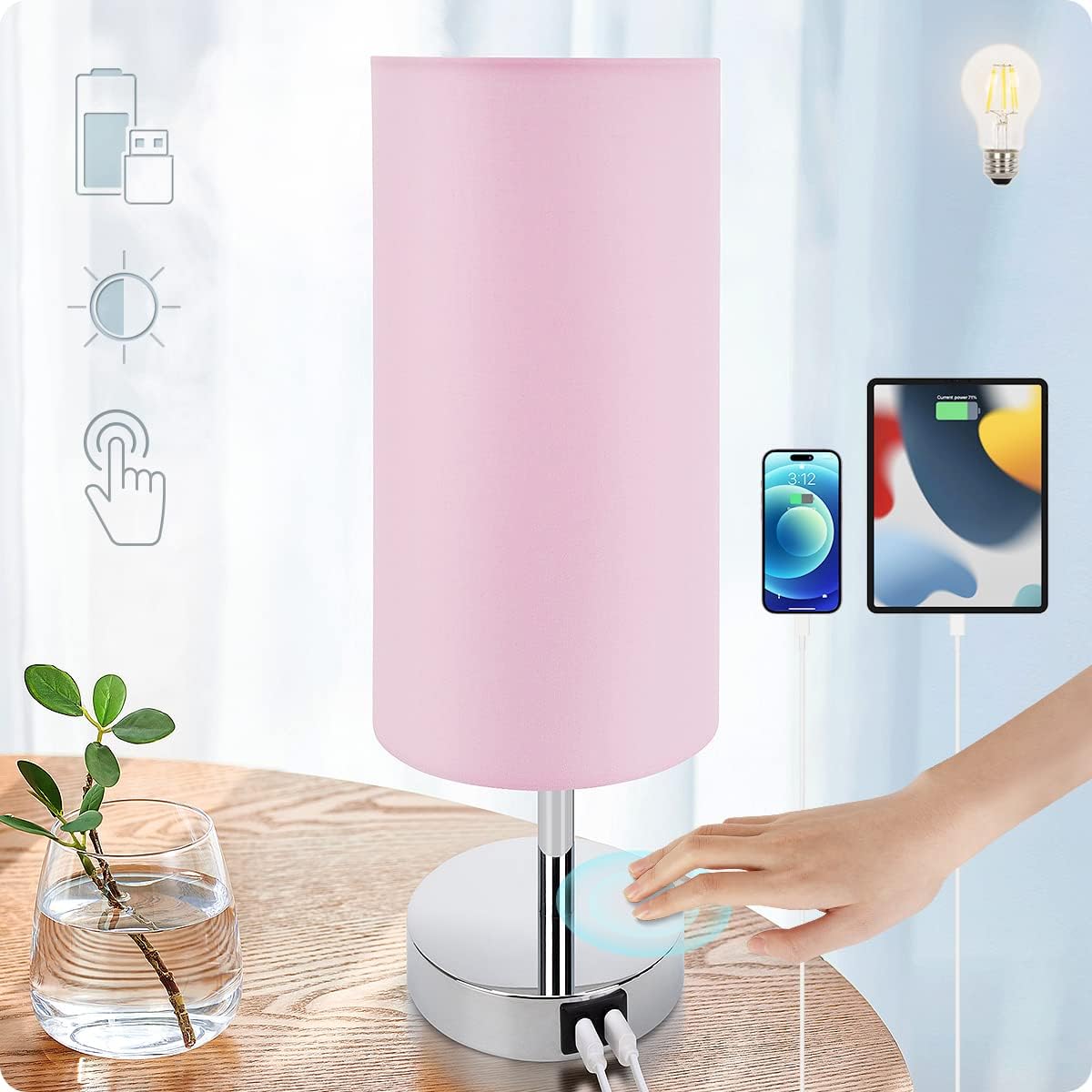 DreamHolder Table Lamp with 3 USB Ports, AC Outlet, Phone Charge