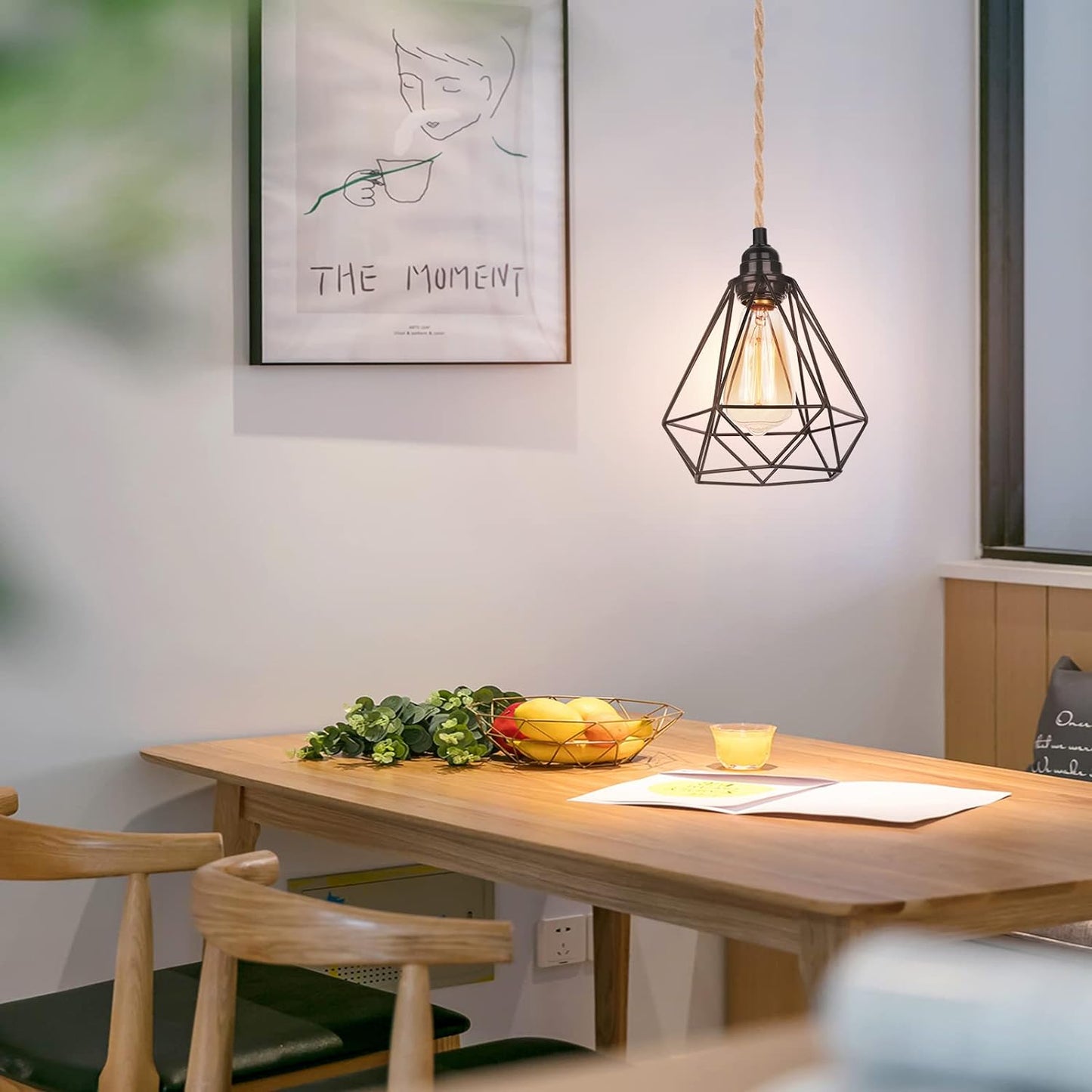 Rustic Hemp Pendant Light, Matte Black theluminousdecor