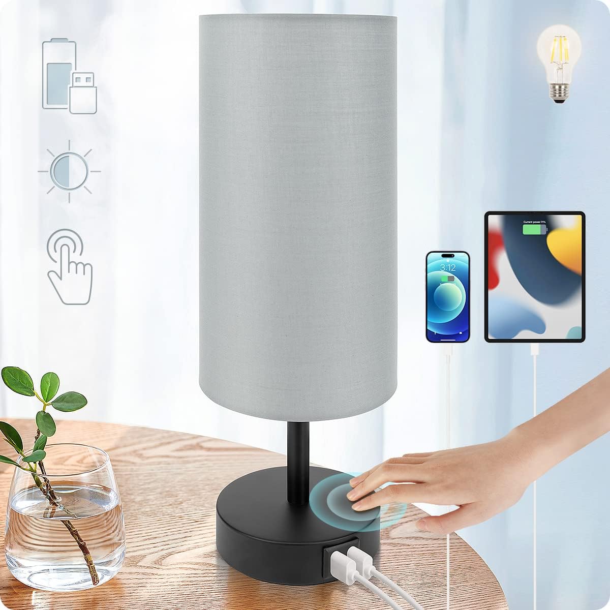 DreamHolder Table Lamp with 3 USB Ports, AC Outlet, Phone Charge
