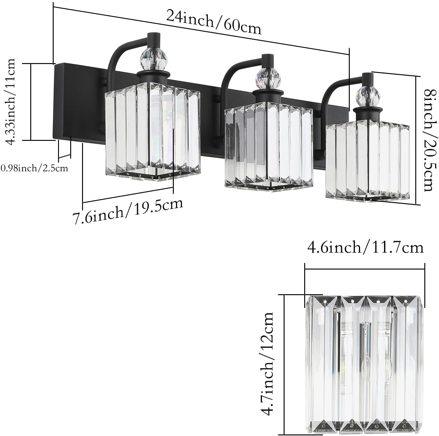 Elevate your bathroom with the Crystal Vanity Light in Matte Black. Stylish and functional bathroom illumination for a modern touch.