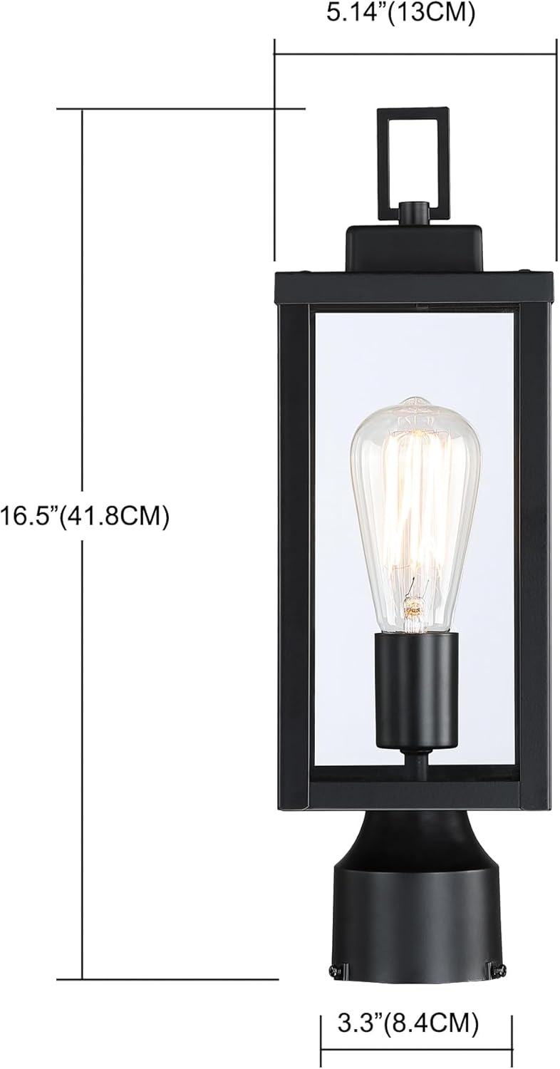 Outdoor Post Light - E26 Base, 60W Max, Metal Housing + Glass