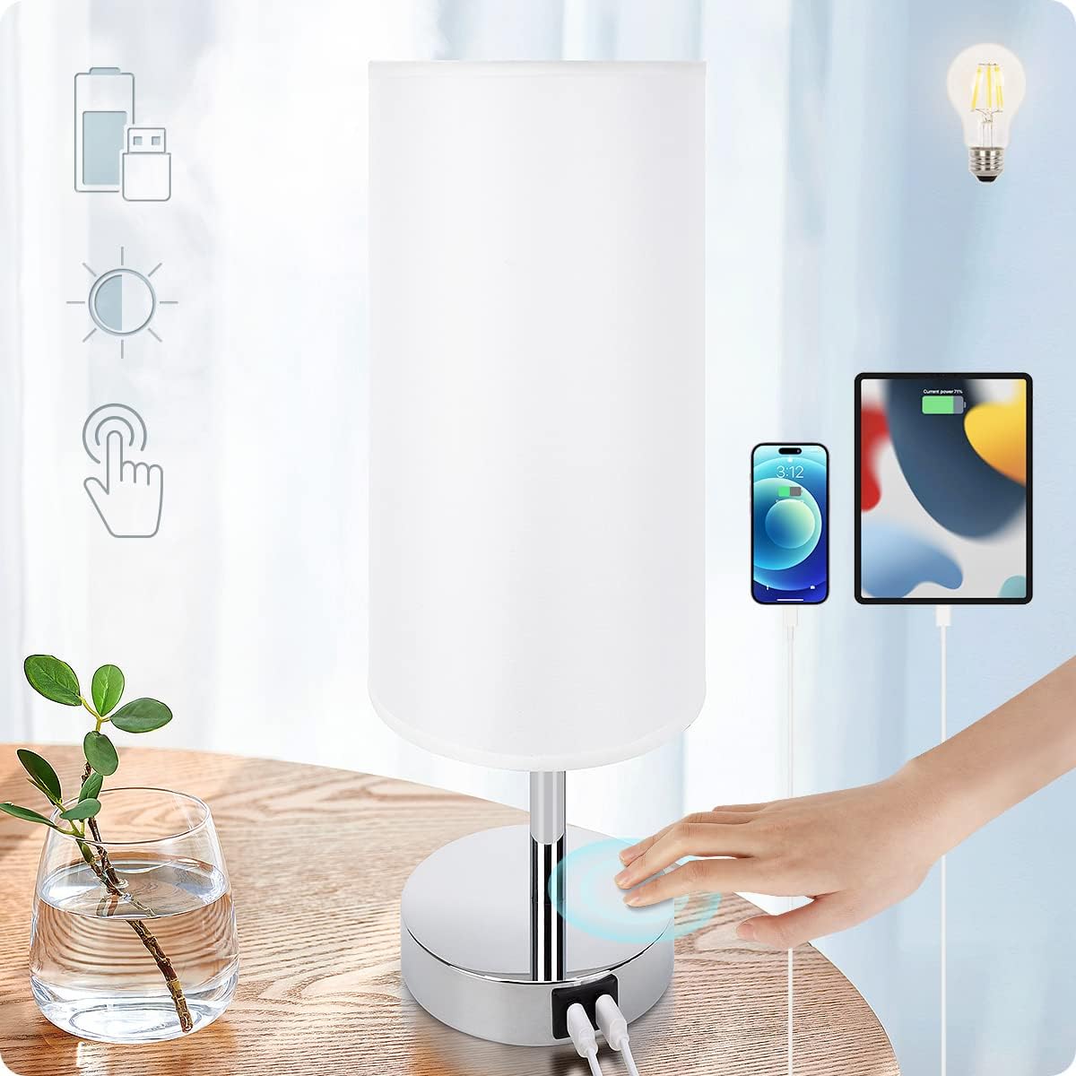 DreamHolder Table Lamp with 3 USB Ports, AC Outlet, Phone Charge