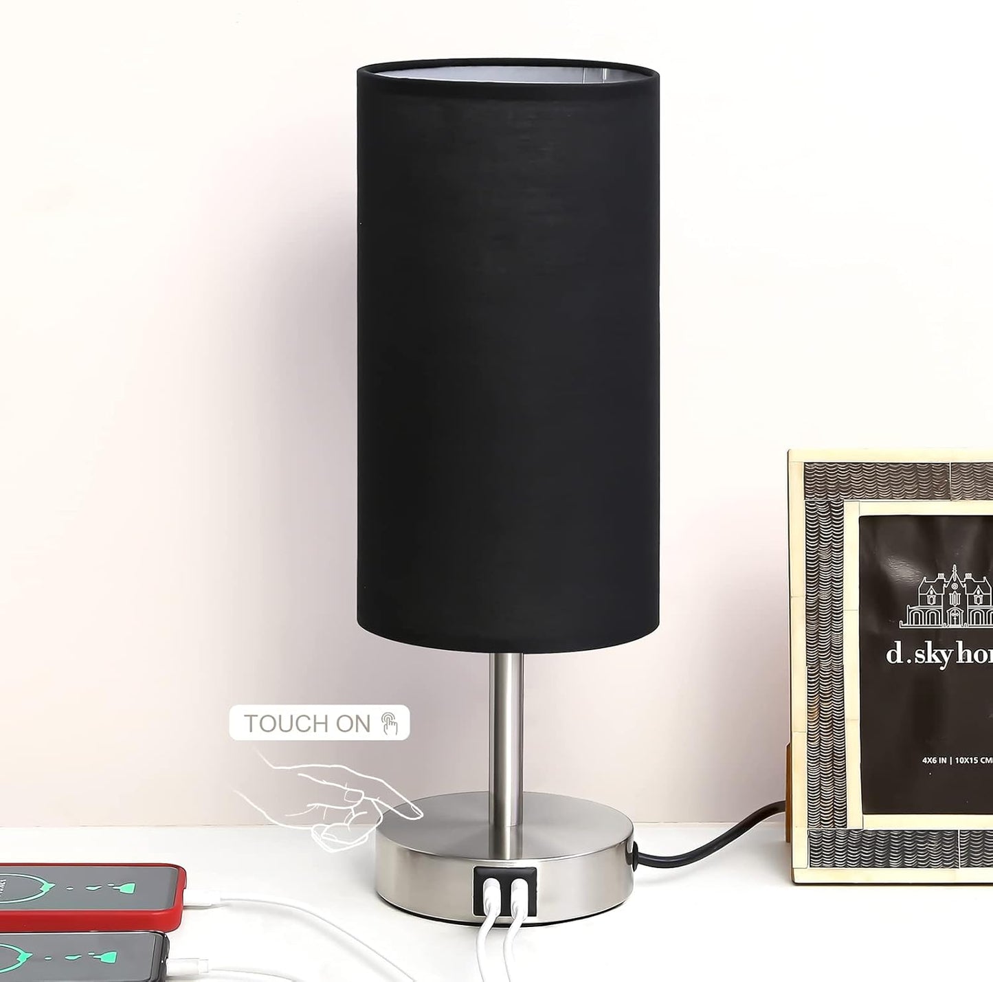 DreamHolder Table Lamp with 3 USB Ports, AC Outlet, Phone Charge