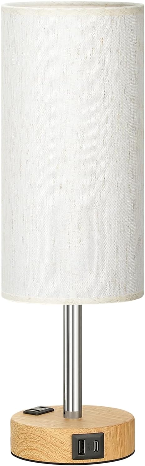 Bedside Table Lamp - 3 Way Dimmable Touch Lamp, USB Ports, AC Outlet