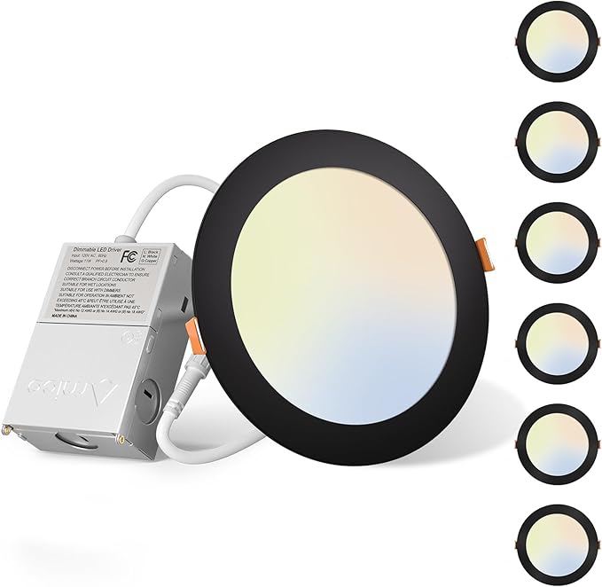 6 Pack Ultra-Thin LED Recessed Ceiling Lights - 5CCT, 12W, 1050LM