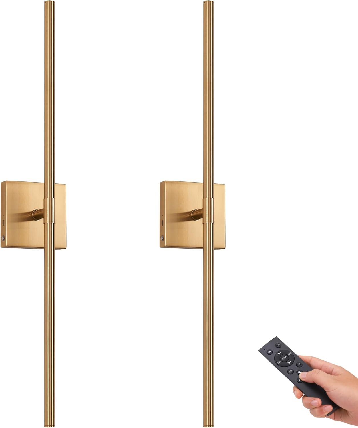 Rechargeable Wall Sconces - 2 Pack, Black & Gold, Remote Control
