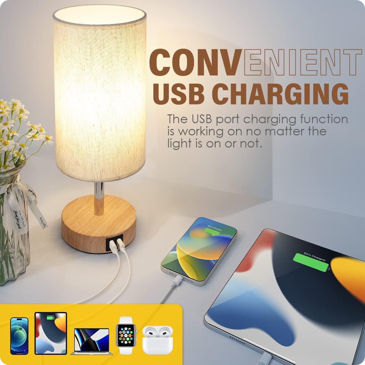 DreamHolder Table Lamp with 3 USB Ports, AC Outlet, Phone Charge