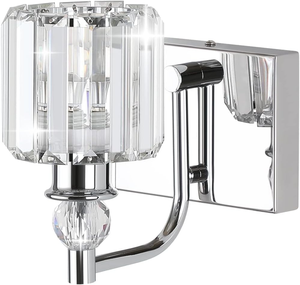 Modern chrome crystal vanity light for stylish bathroom illumination with elegant design and bright lighting.